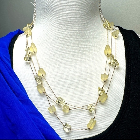 Coldwater Creek Gold Tone Triple Strand Geometric Glass Beaded Necklace 5351 R - Picture 1 of 11
